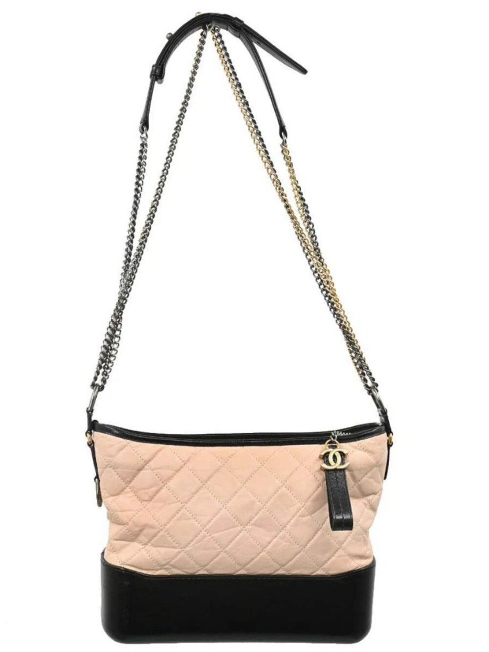 Chanel Beige Black Calfskin Medium Gabrielle Shoulder Bag